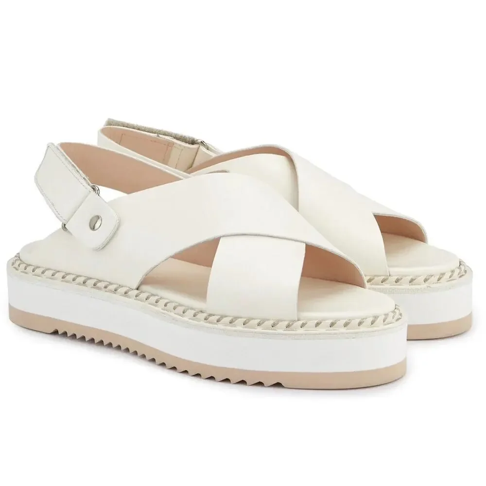 AGL Marta Platform Sandals White Leather Open Toe Comfort Shoe Size 9.5